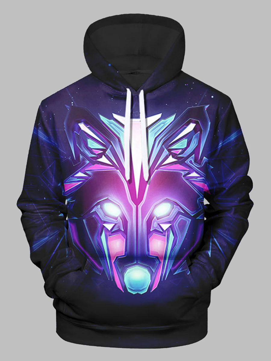 

LW Men Street Hooded Collar Animal Print Hoodie, Multi