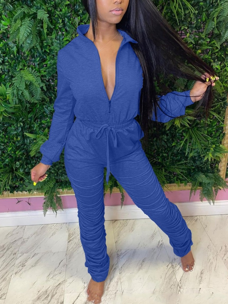 

LW Casual Zipper Design Stacked Jumpsuit, Blue