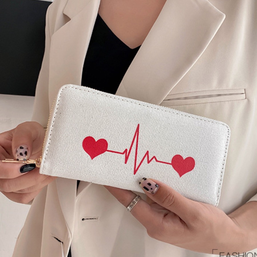 

LW Casual Heart Print Wallet, White