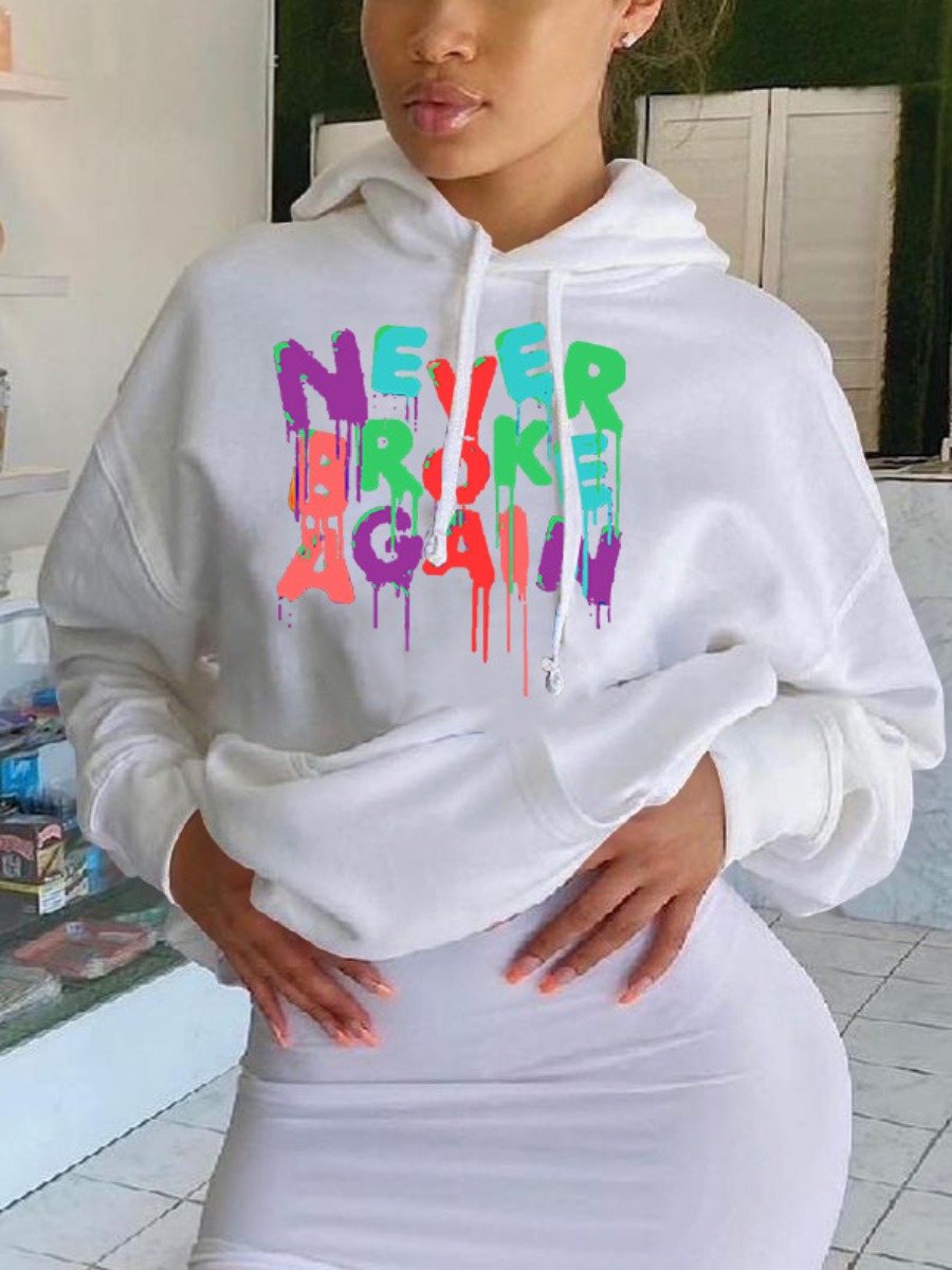 

LW Street Pocket Letter Loose Hoodies, White