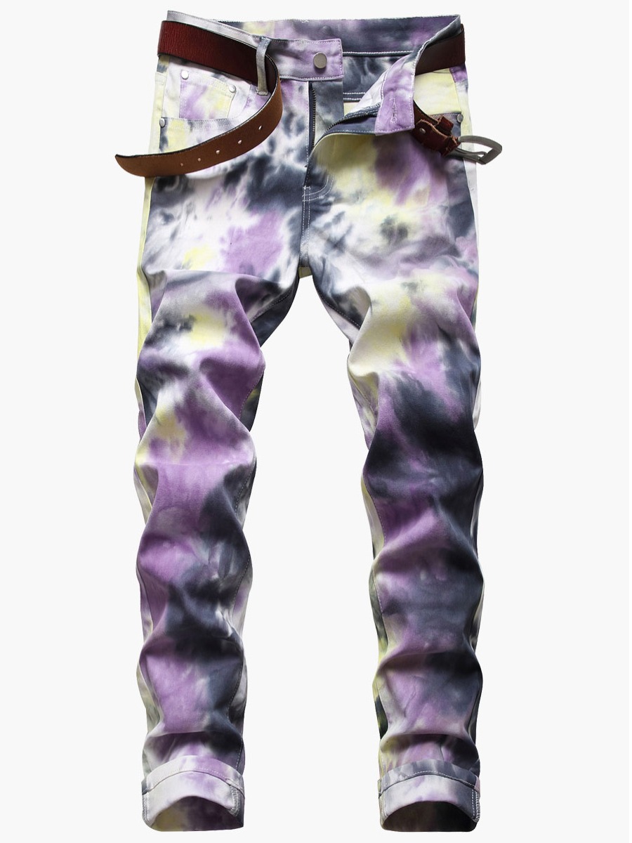 

LW Men Casual Tie Dye Denim Jeans (No Stretch), Multi