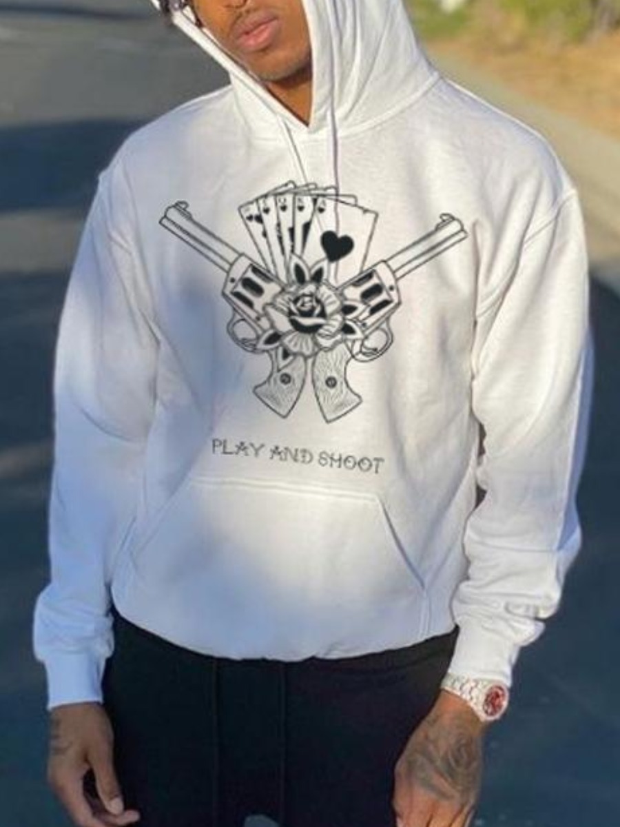 

LW Men Letter Print Pocket Design Hoodie, White