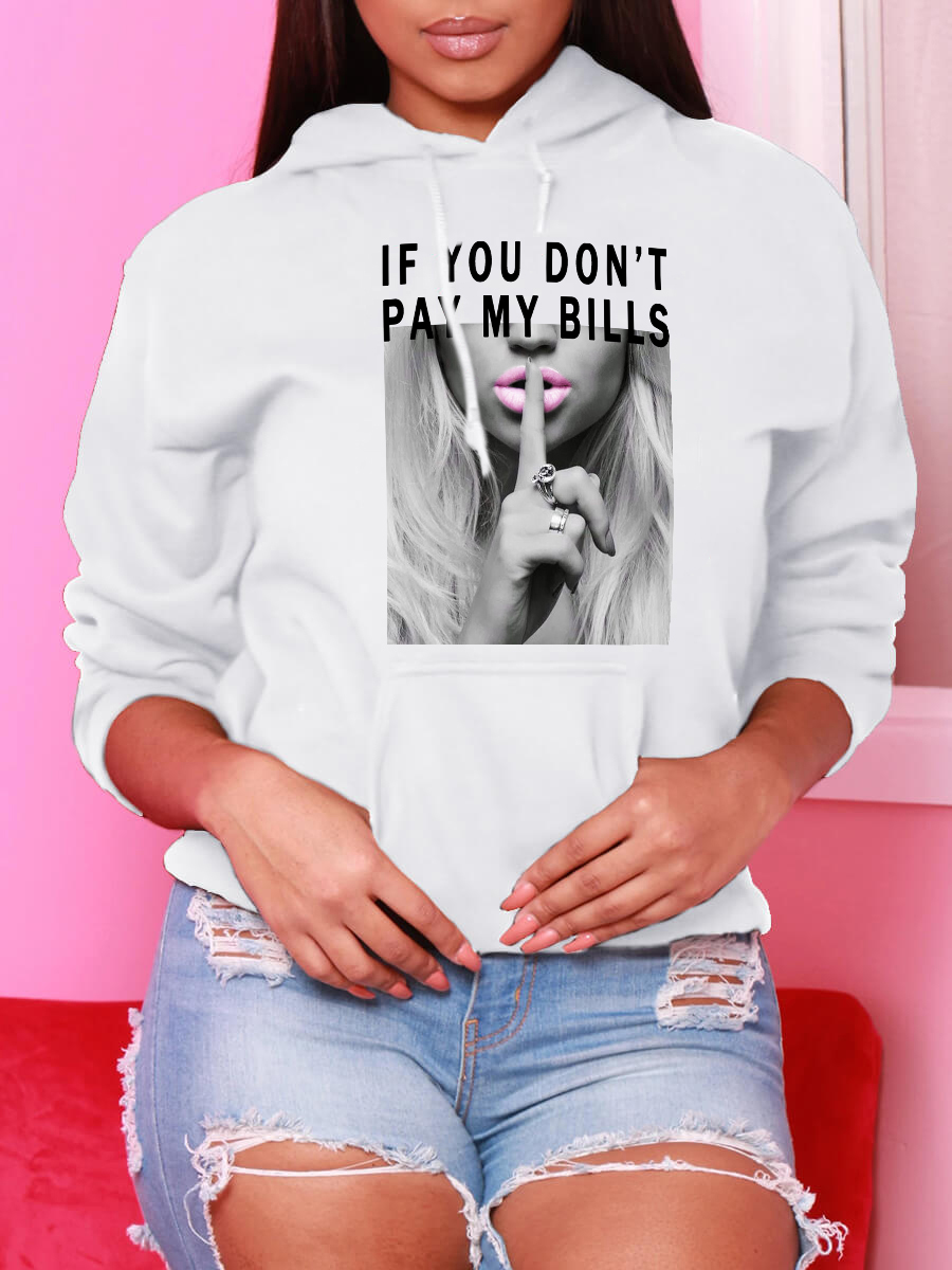 

LW BASICS Letter Figure Print Pocket Design Hoodie, White