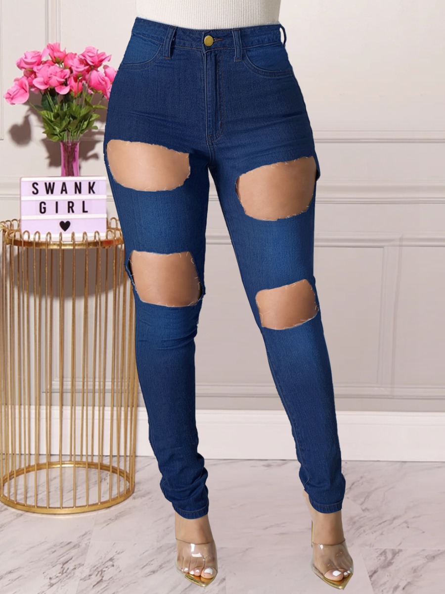 

LW Ripped Basic Skinny Jeans, Deep blue