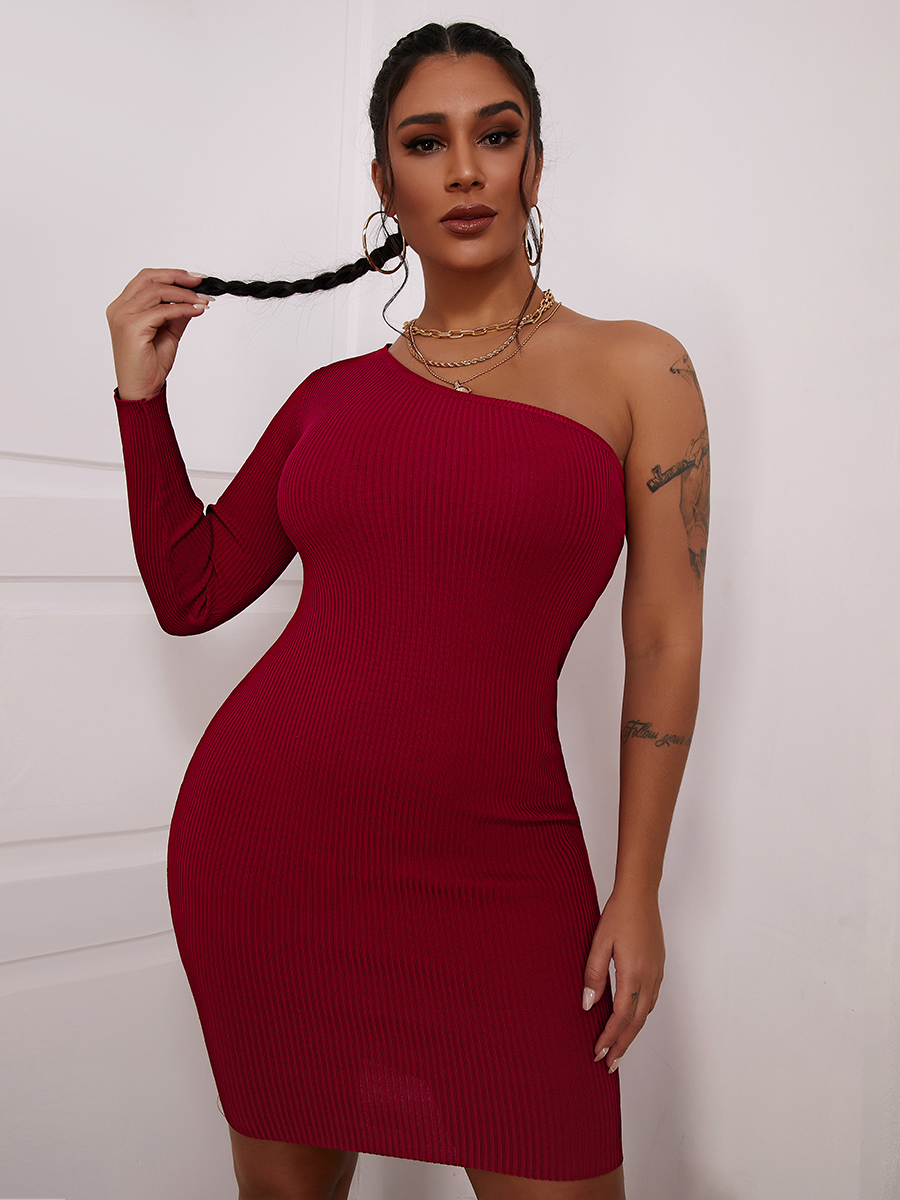 

LW SXY Solid Color Bodycon Dress, Red