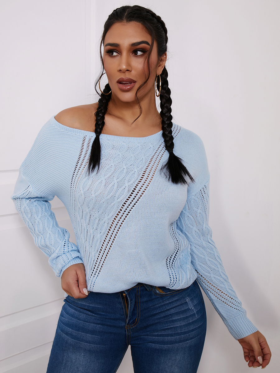 

LW One Shoulder Rib-Knit Sweater, Skyblue