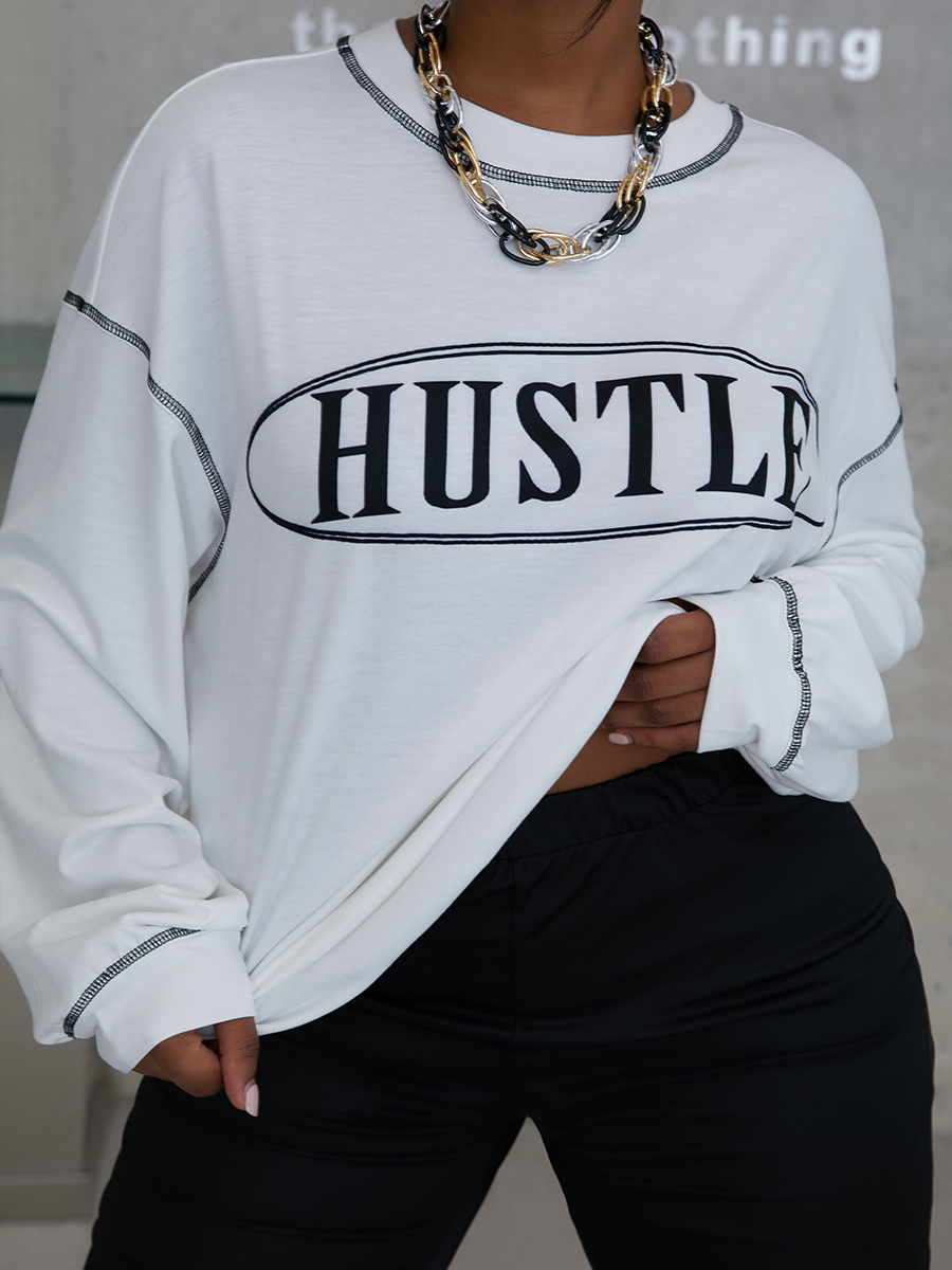 LW COTTON Round Neck Letter Print Sweatshirt