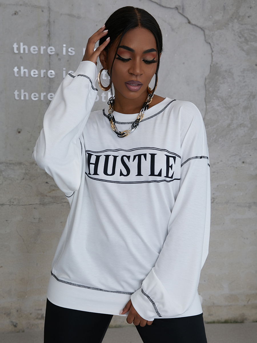 LW COTTON Round Neck Letter Print Sweatshirt