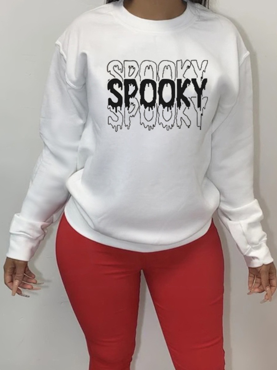 

LW BASICS Round Neck Letter Print Sweatshirt, White