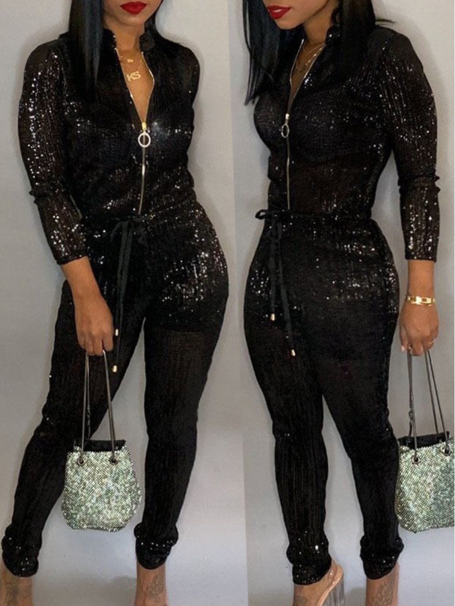 LW Blending Sequined Solid Regular Jumpsuit