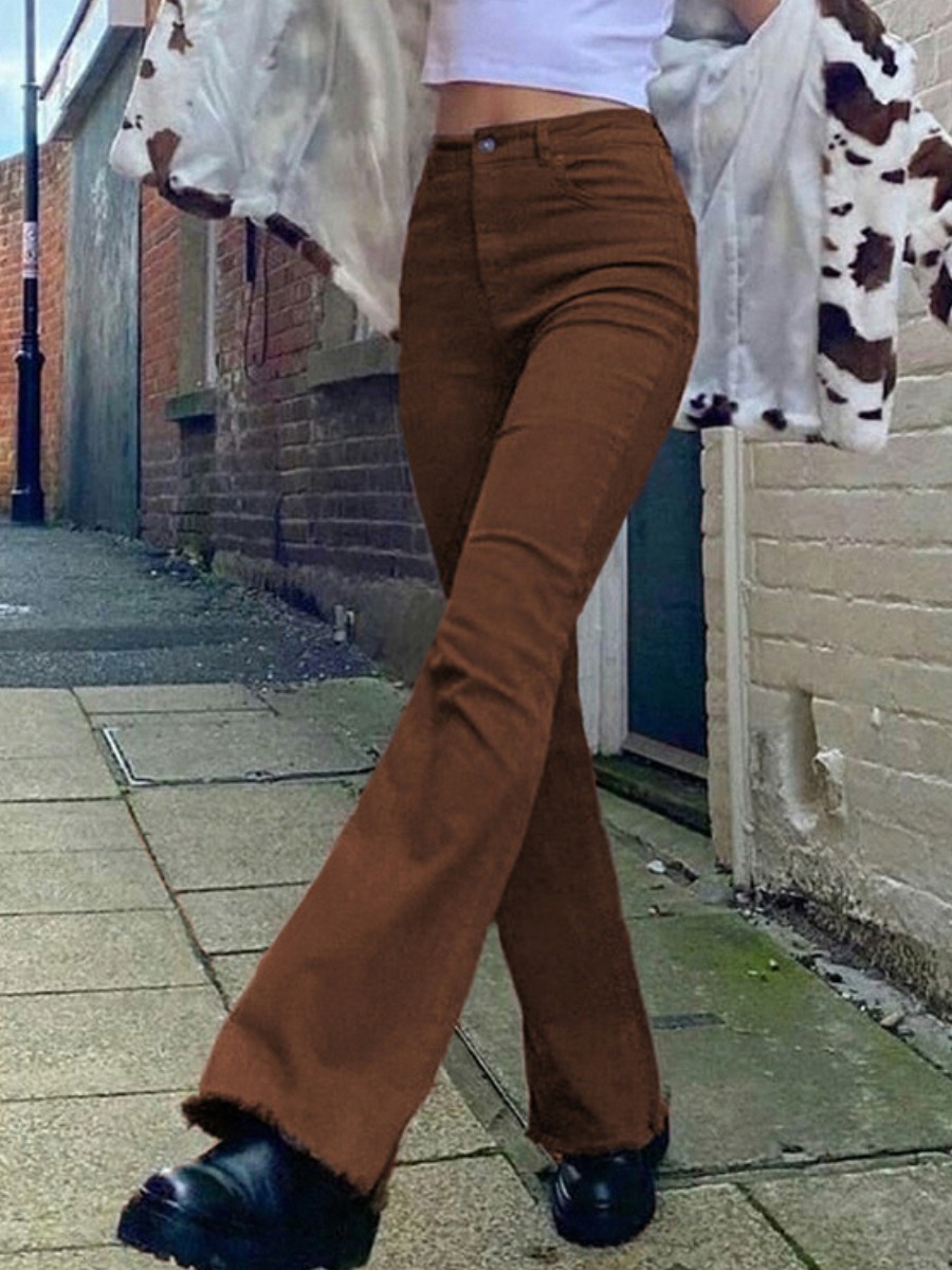 

LW Raw Edge Flared Basic Skinny Jeans, Brown