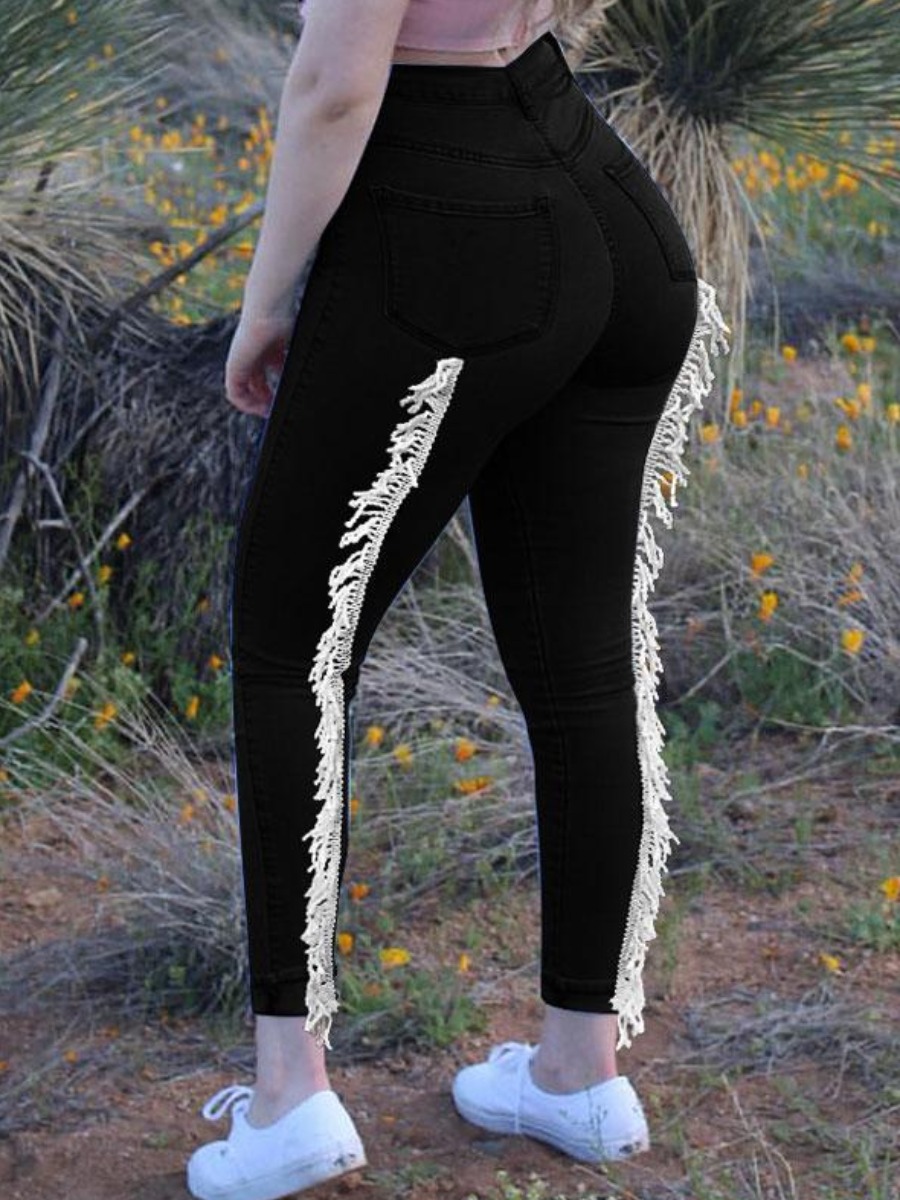 

LW High Waist Tassel Design Skinny Jeans, Black