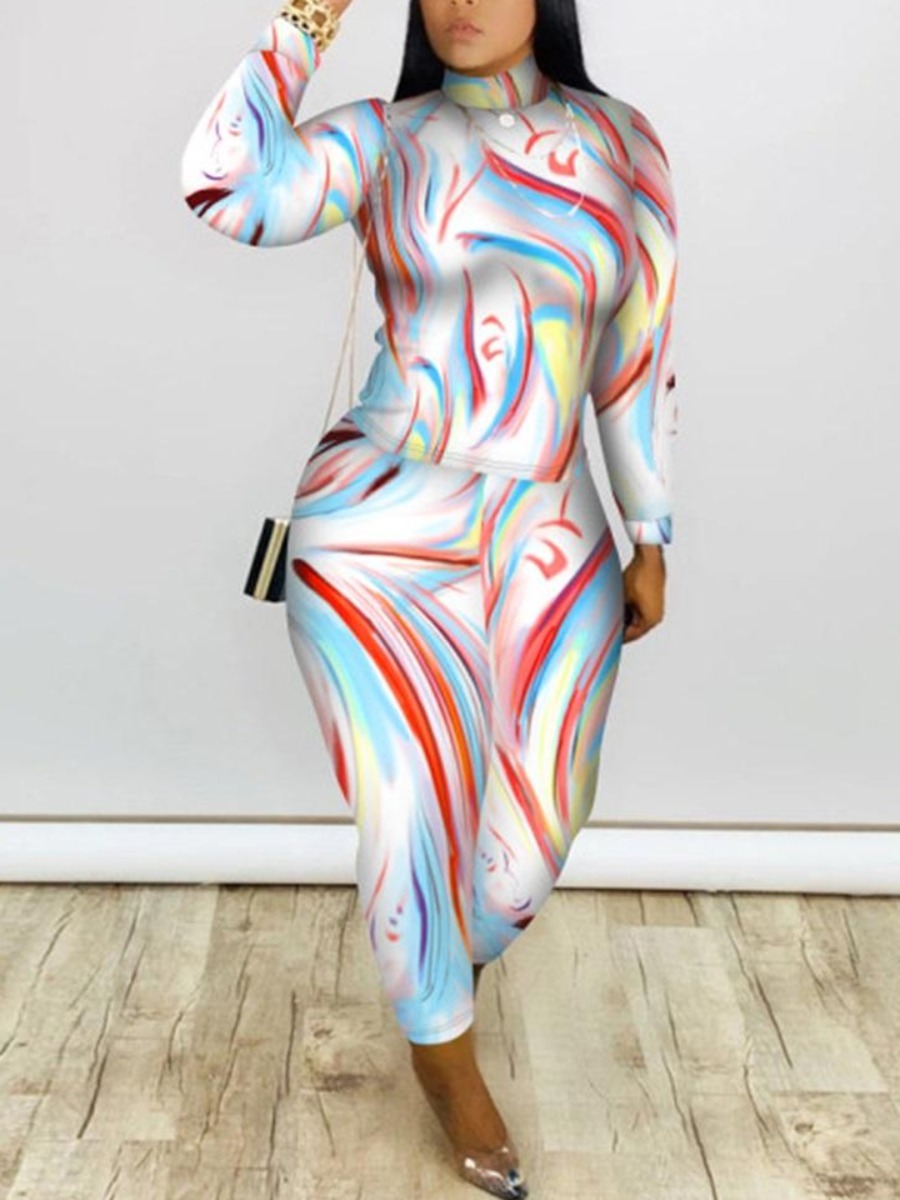 

LW Plus Size Striped Skinny Multicolor Pants Set, Multicolor lattices