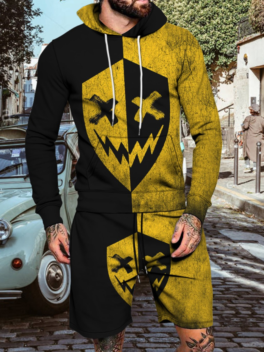 

LW Men Casual Cross Print Pocket Design Tracksuit Set, Yellow