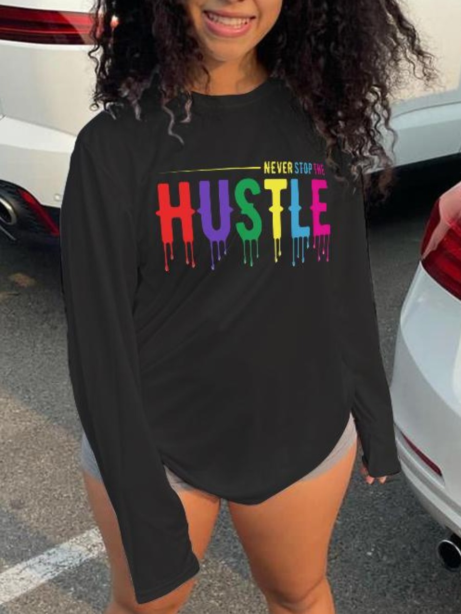 

LW Modal Round Neck Letter Print T-shirt, Black