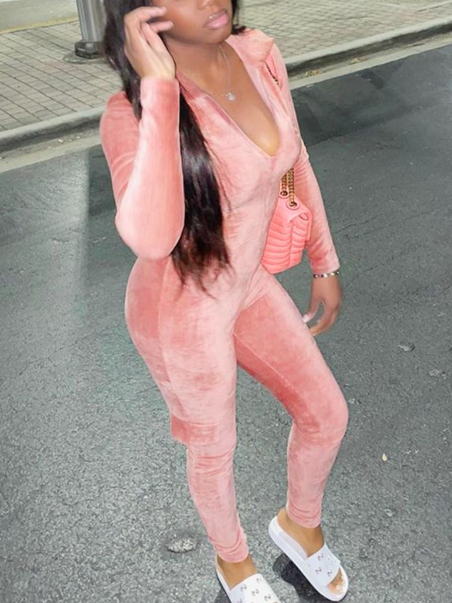 

LW Flocking Basic Solid Skinny Jumpsuit, Pink