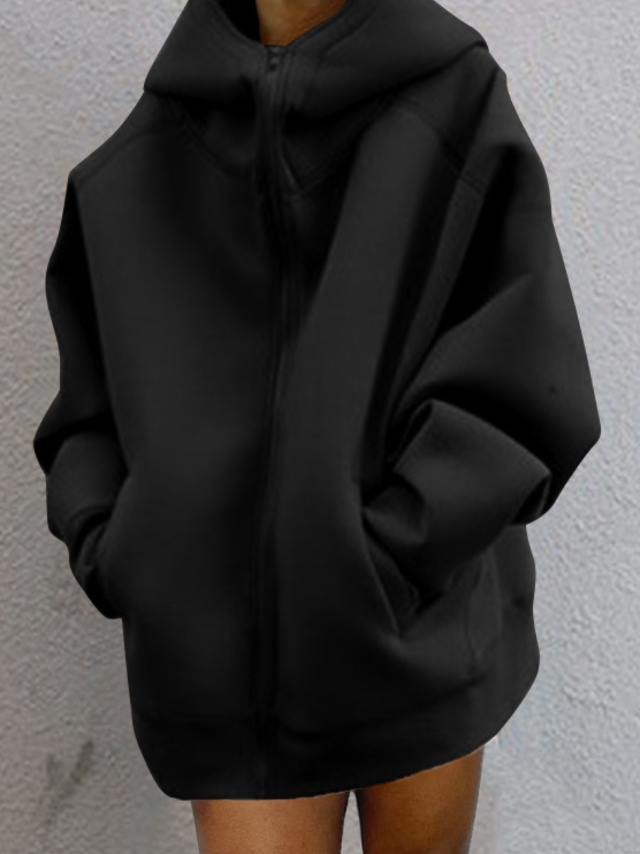 

LW Zipper Pocket Design Oversized Outerwear, Black