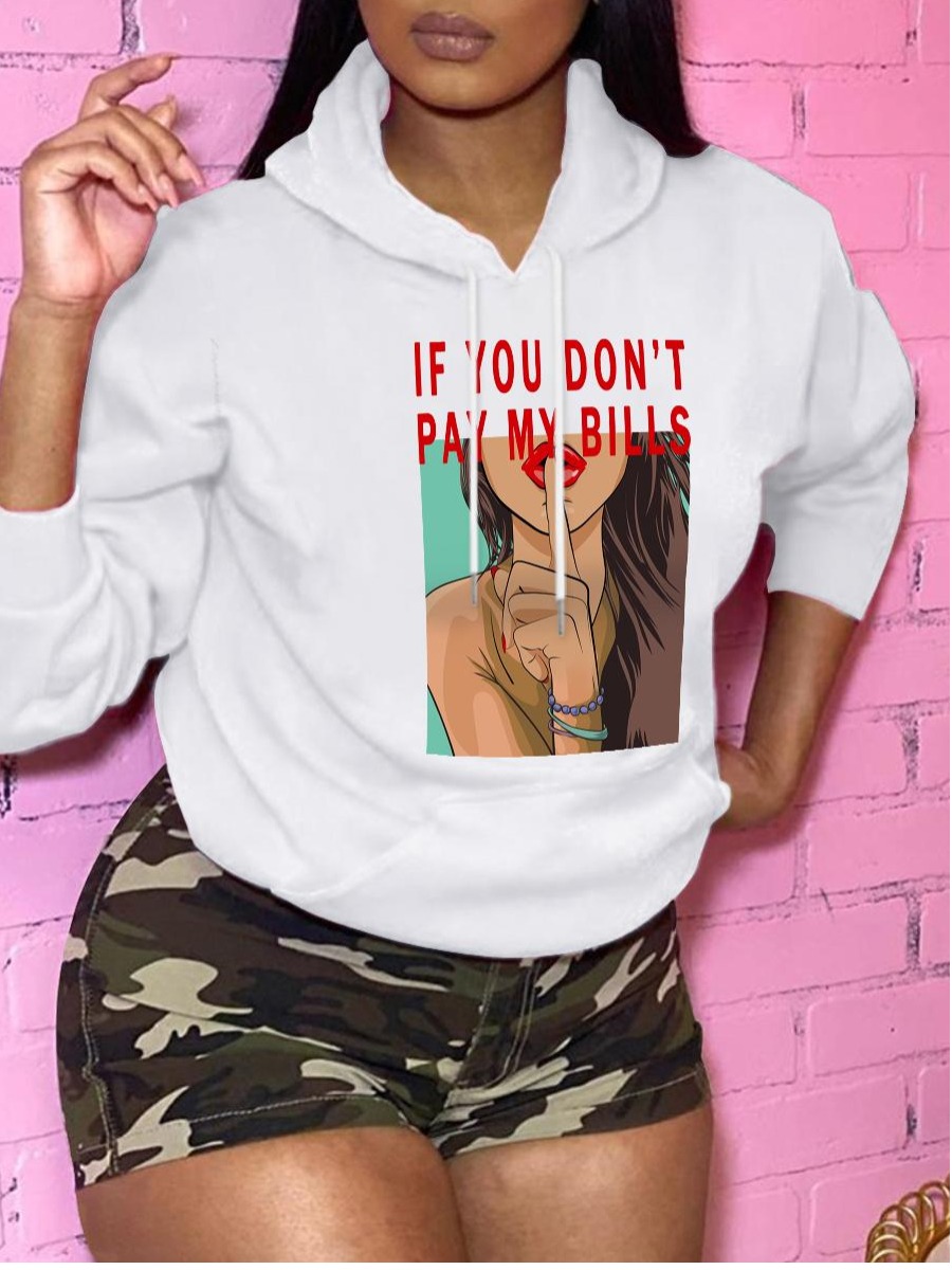 

LW Plus Size Letter Figure Print Hoodie, White