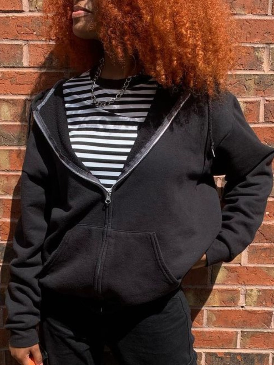 

LW BASICS Pocket Zipper Design Loose Outerwear, Black
