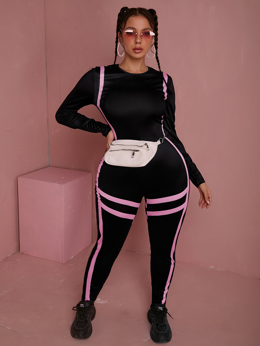 

LW Pants Striped Skinny Jumpsuit, Black