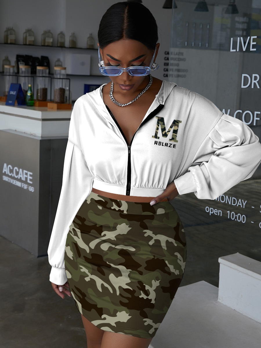 LW Camo Print Zip Up Skirt Set