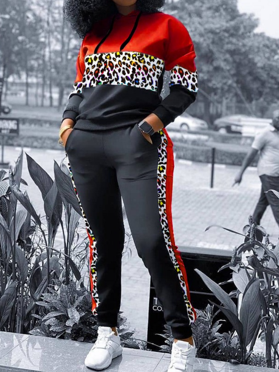 

LW Plus Size Print Patchwork Tracksuit Set, Red