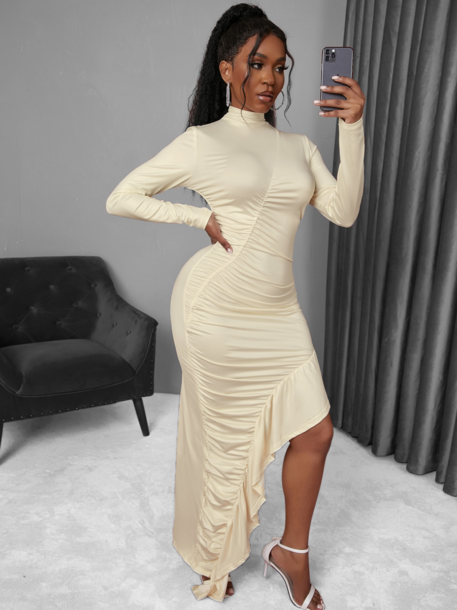 LW Ruched Flounce Design Bodycon Dress