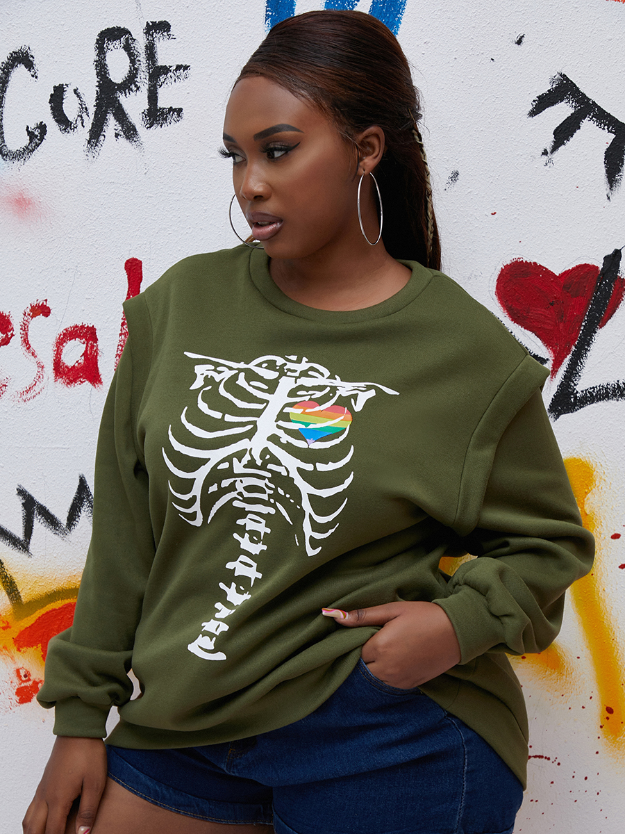 LW Plus Size Dropped Shoulder Skeleton Print Sweatshirt 4X