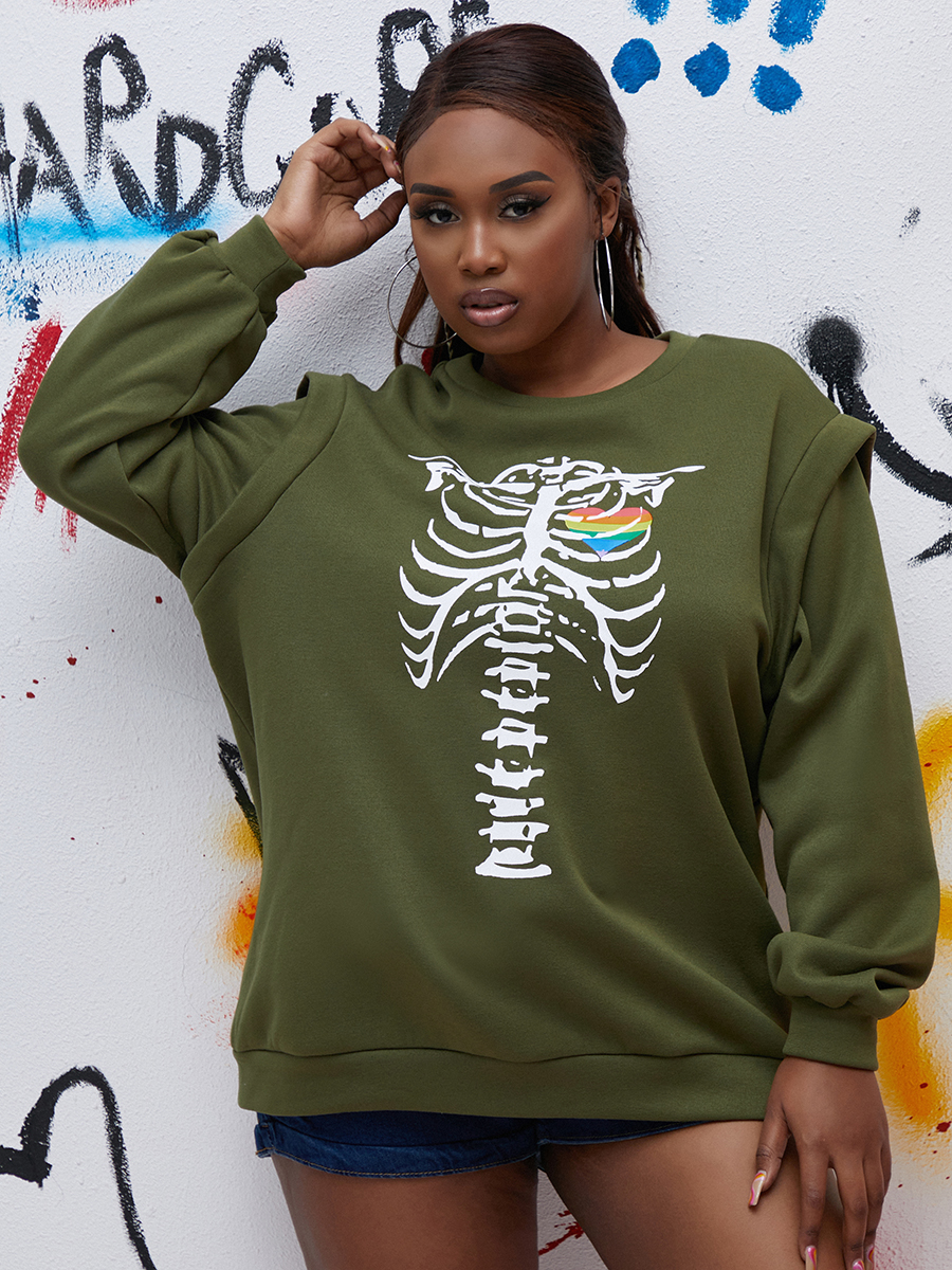 LW Plus Size Dropped Shoulder Skeleton Print Sweatshirt 4X