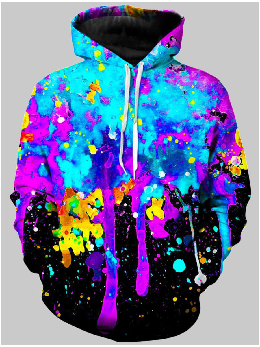 LovelyWholesale Men Street Hooded Collar Graffiti Print Multicolor Hoodie Fall Long Sleeve Street Graffiti Element Hooded Collar Spring Summer 2024