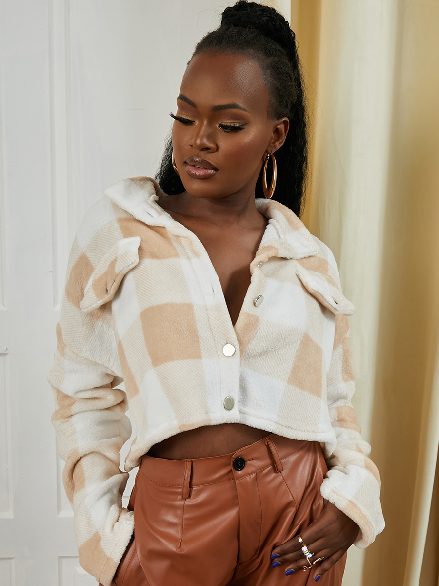 LW Plaid Print Pocket Design Coat