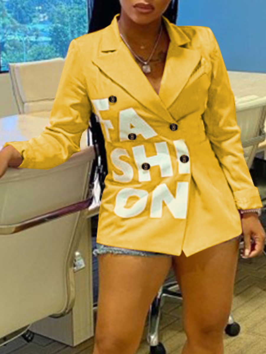 

LW Double Breasted Letter Print Blazer, Yellow
