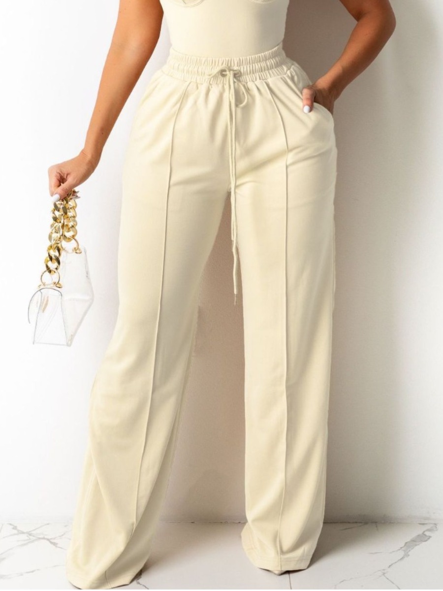 

LW Drawstring Wide Leg Pants, Beige
