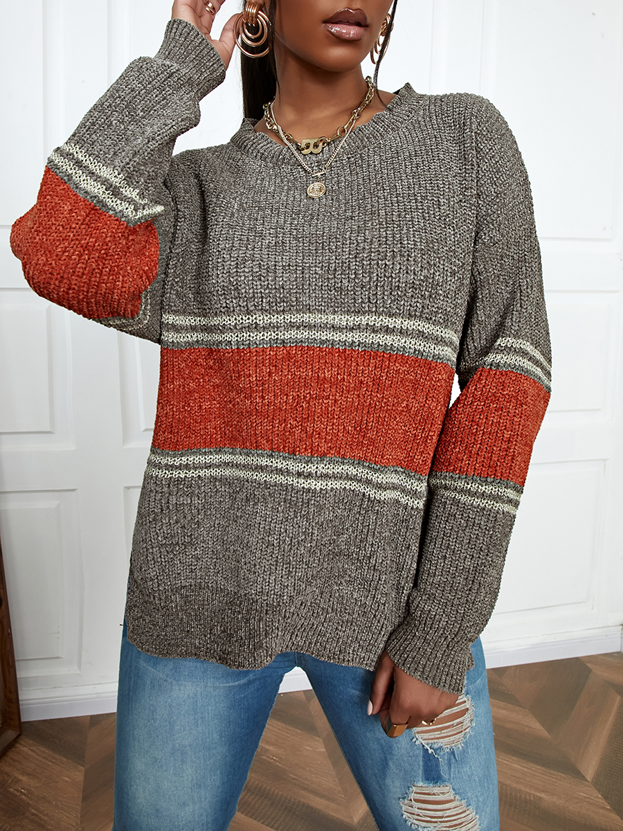 

LW Striped Slit Deisgn Sweater, Grey