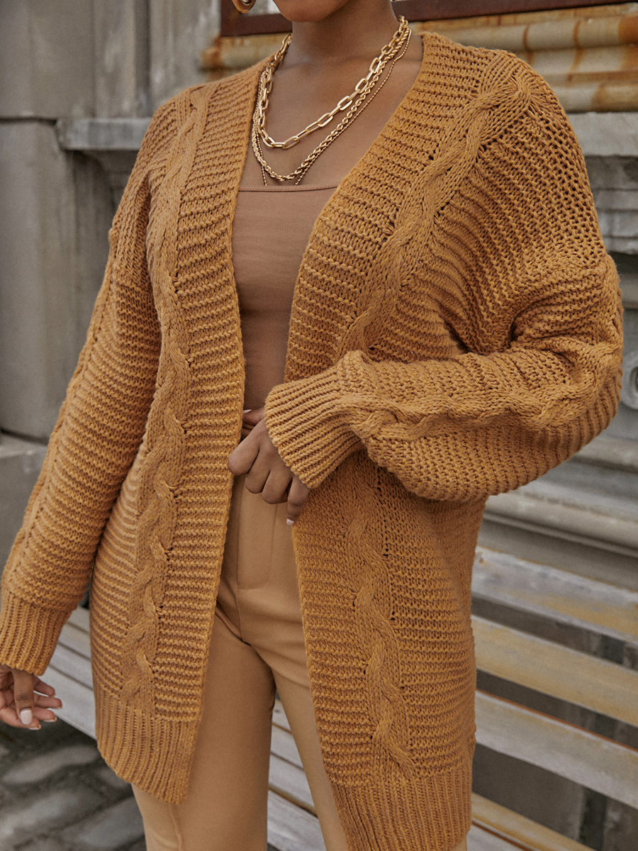 

LW Cable Knit Open Front Cardigan, Yellow