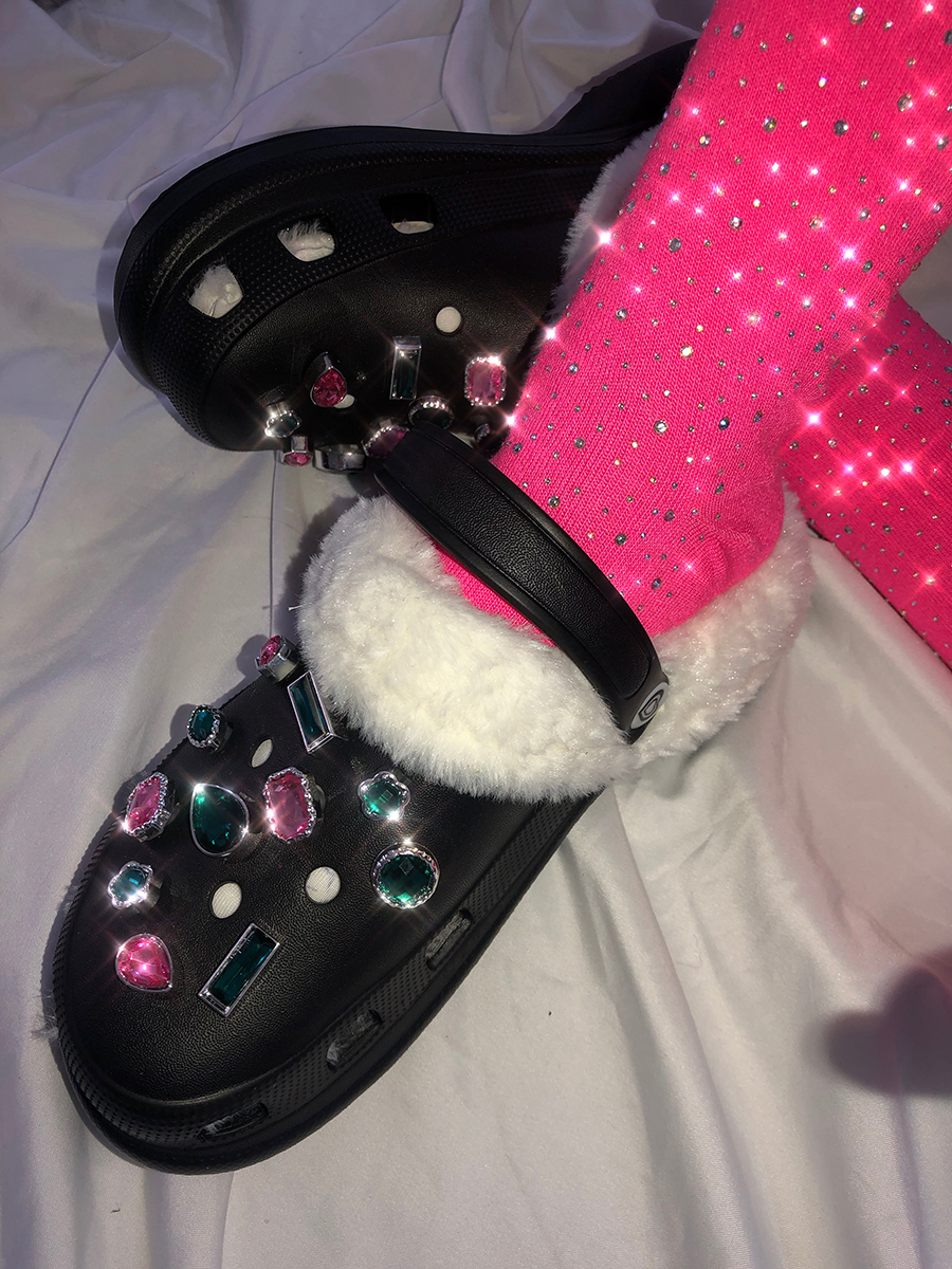 

LW Crystal Decor Slip On Slippers (DIY), Black