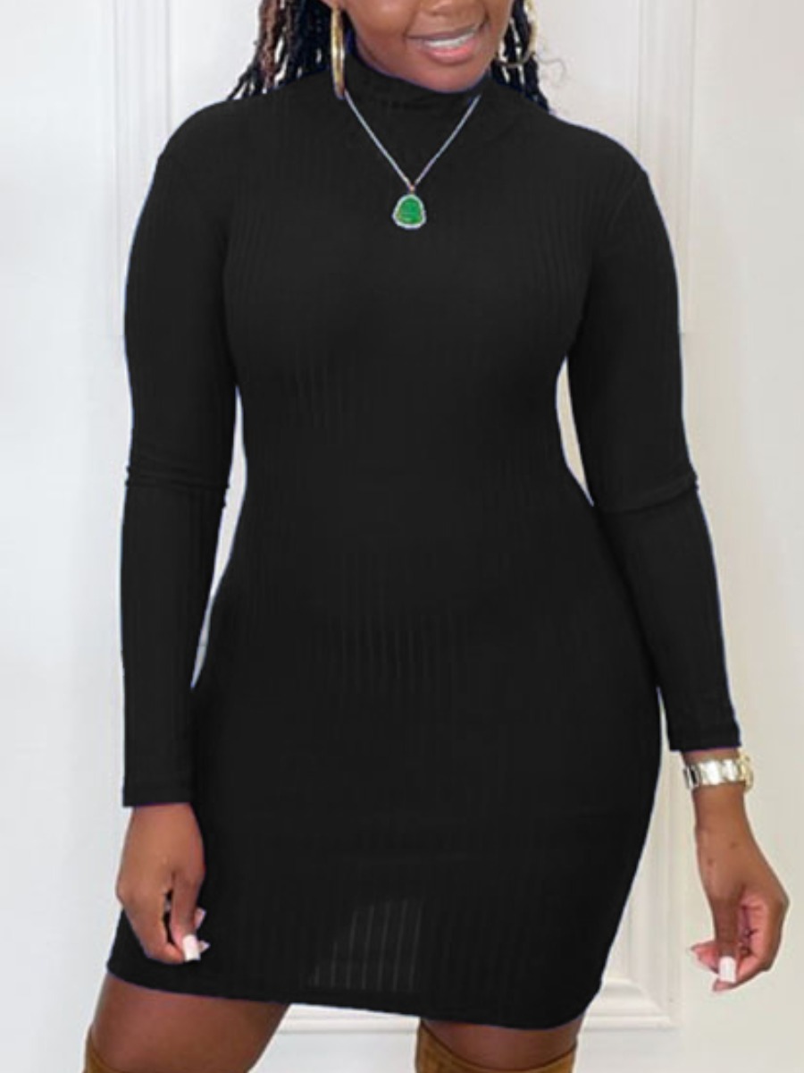 

LW Rib Knit Basic Bodycon Dress, Black