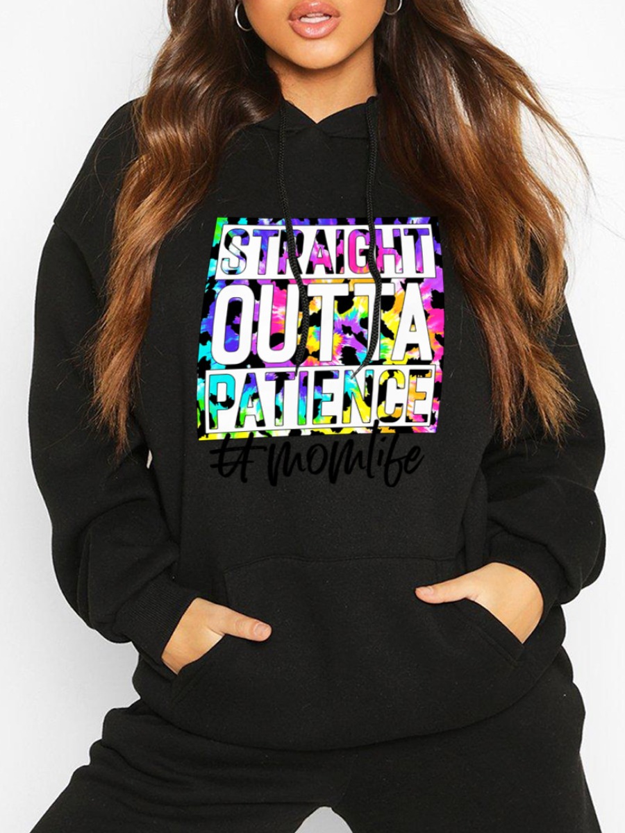 LovelyWholesale Plus Size Letter Print Pocket Design Hoodie Fall Long Sleeve Casual Hooded Collar  4X Spring Summer 2024