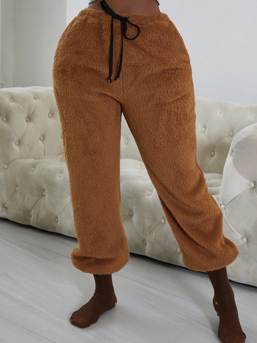 

LW Mid Waist Lace-up Teddy Pants, Brown
