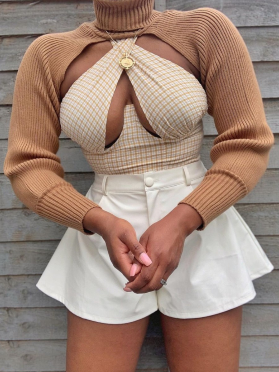 

LW Turtleneck Crop Top Sweater, Light tan