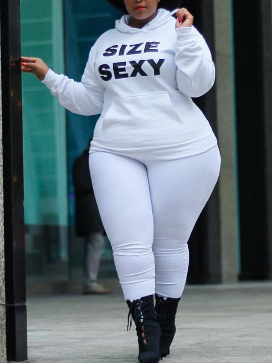 LW Plus Size Letter Print Kangaroo Pocket Tracksui