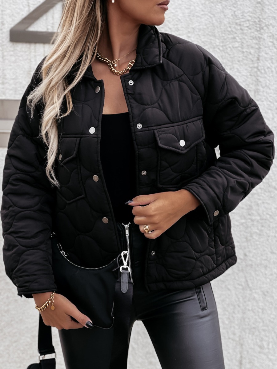 

LW Quilted Pattern Pocket Design Parka, Black