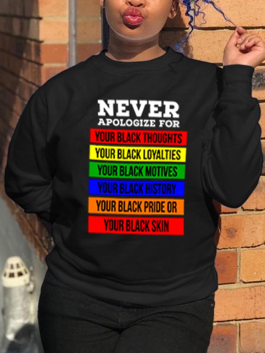LW Letter Print Pullover Sweatshirt, Black