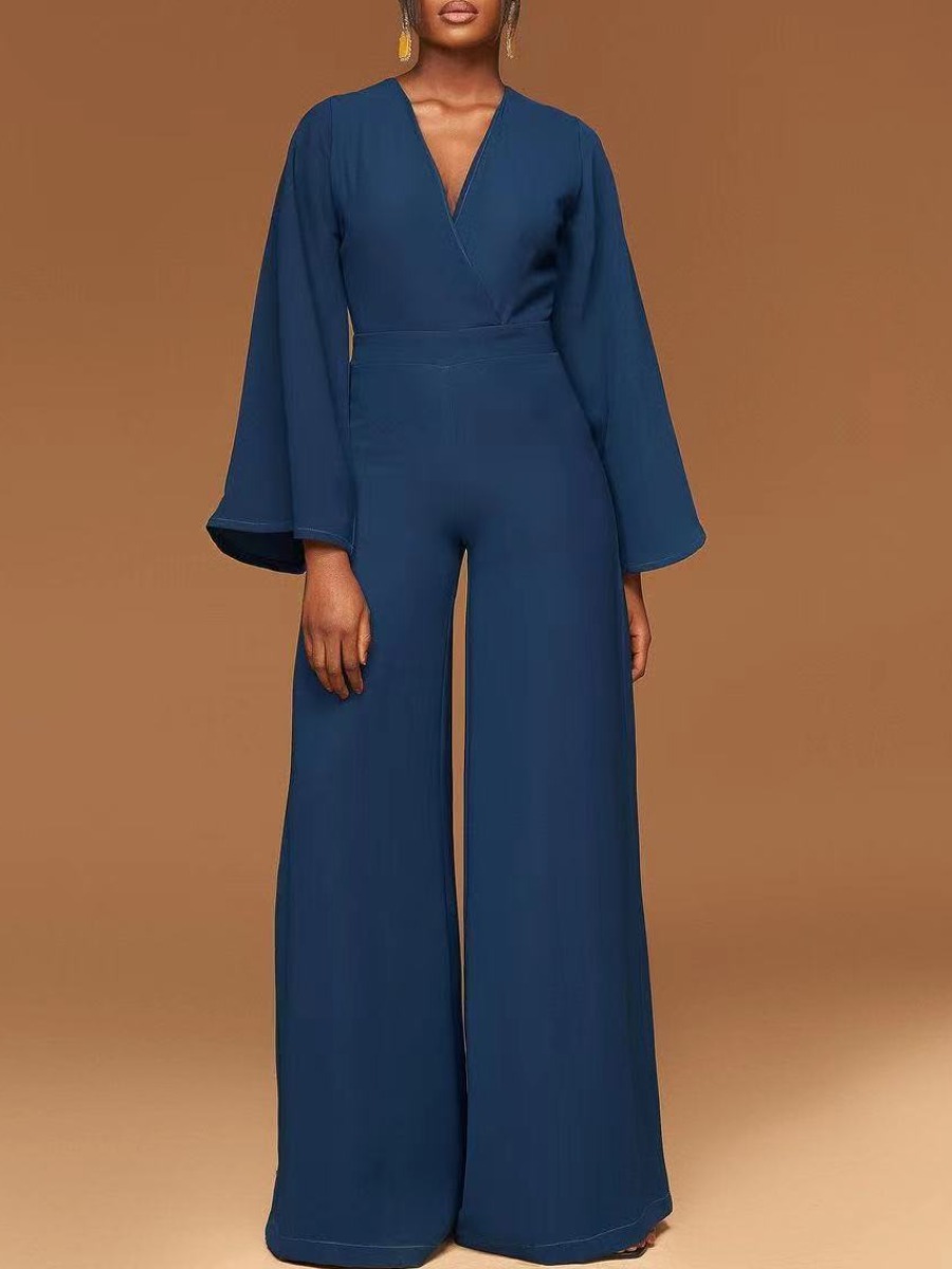 

LW Wide Leg Basic Loose Jumpsuit, Blue