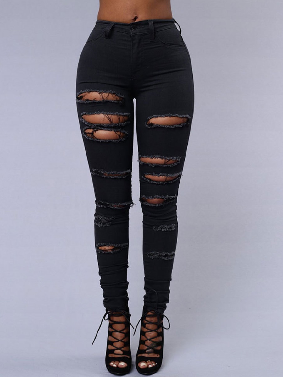 

LW High Waist Ripped Skinny Jeans, Black
