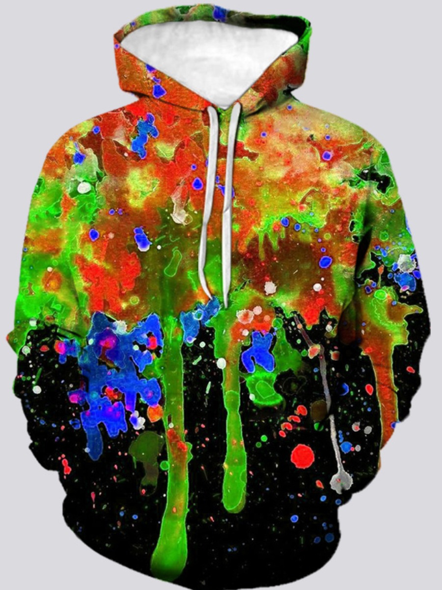 

LW Men Ink Splash Pocket Design Hoodie, Green
