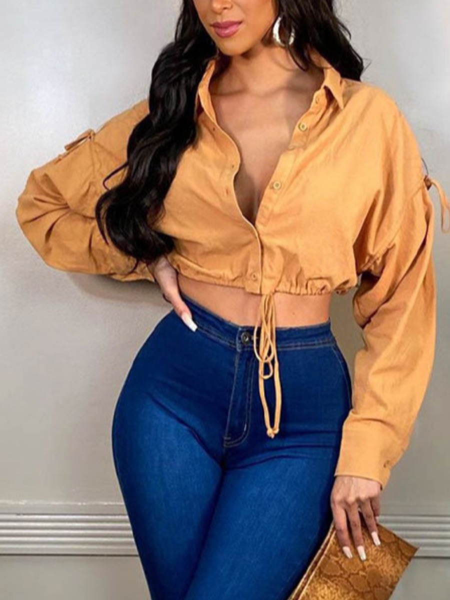 

LW Drawstring Crop Top Shirt, Yellow