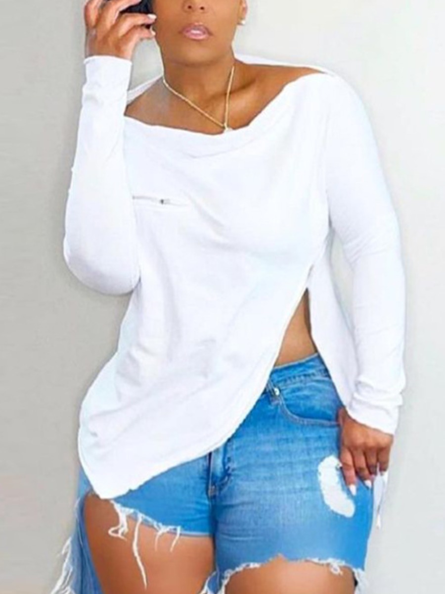 

LW Zipper Design Asymmetrical T-shirt, White