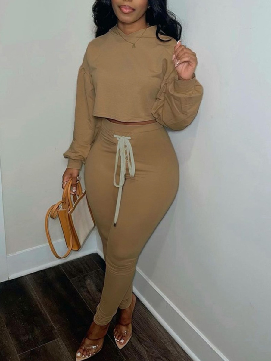 

LW Sweat Bandage Design Cropped Tracksuit Set, Khaki