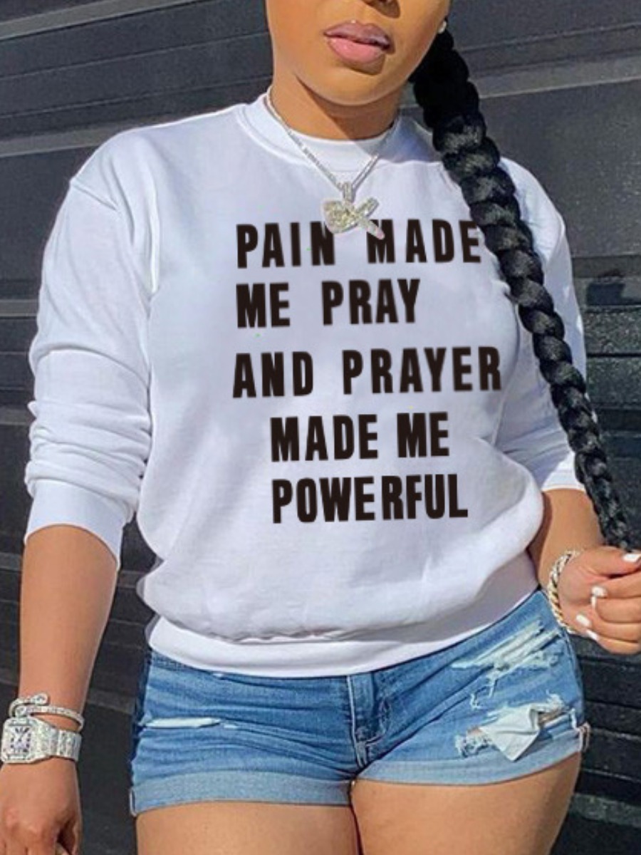 

LW Round Neck Letter Print Loose Sweatshirts, White